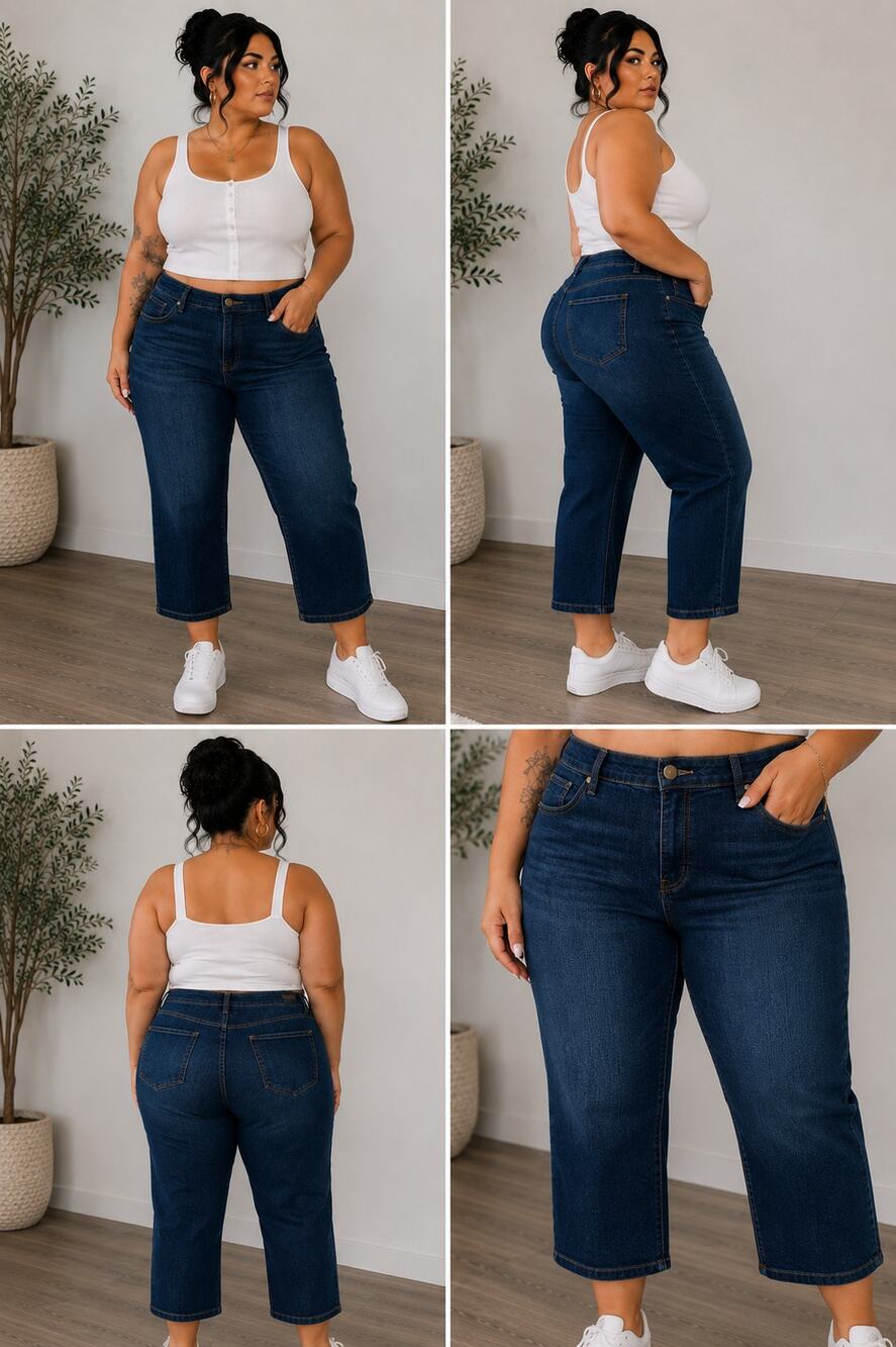 Lane Bryant Mid Rise Straight Crop Jeans Plus Size 22 Dark Wash Stretch Denim
